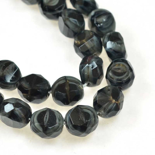 Czech Glass - 8mm TwoWay Fancy Faceted Oval - Grey Givre (strand 25)