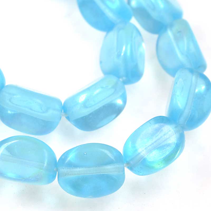Czech Glass Edged Oval - 9mm - Aqua AB (strand 25)