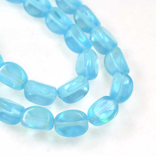 Czech Glass Edged Oval - 9mm - Aqua AB (strand 25)