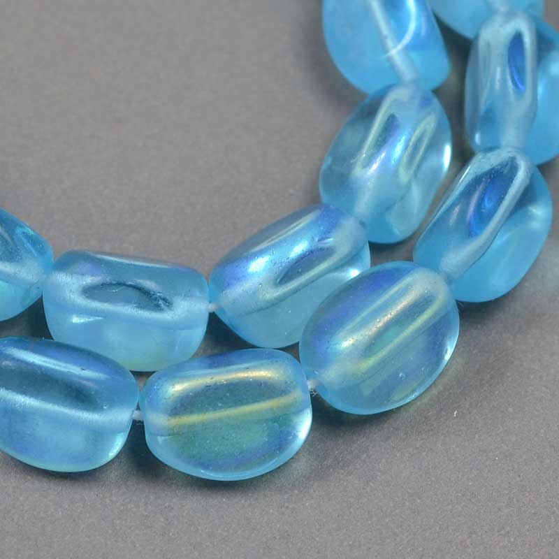 Czech Glass Edged Oval - 9mm - Aqua AB (strand 25)