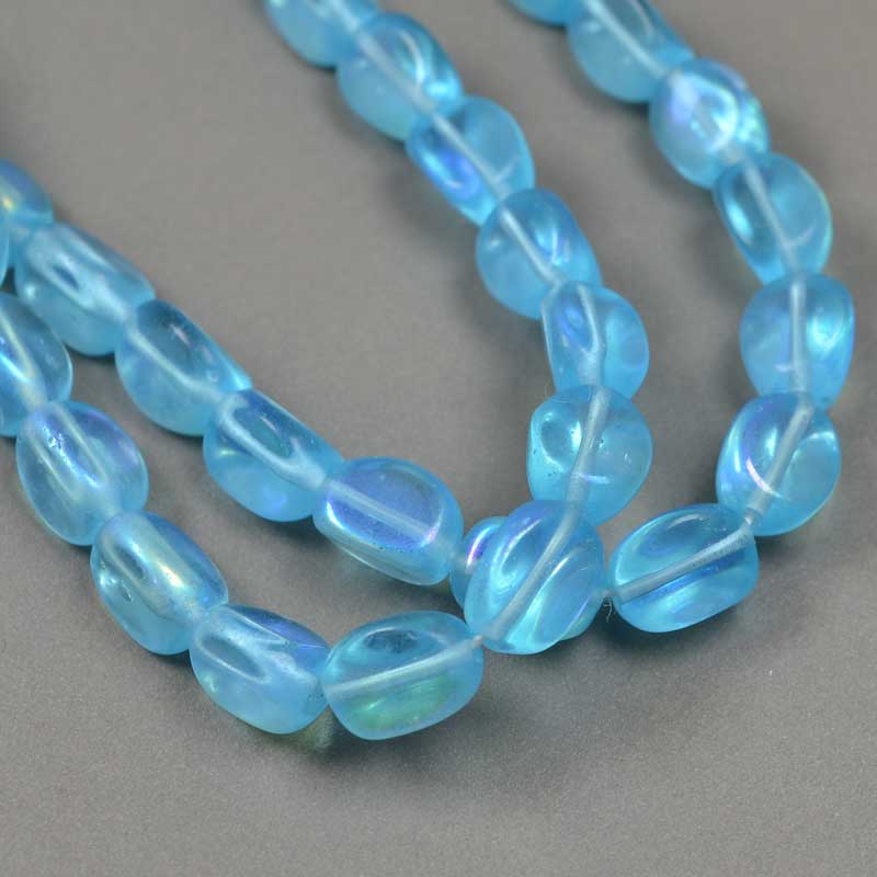Czech Glass Edged Oval - 9mm - Aqua AB (strand 25)