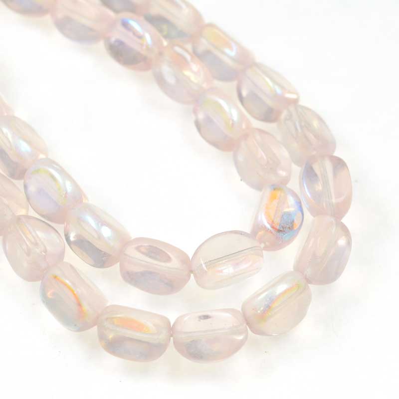 Czech Glass Edged Oval - 9mm - Rose AB (strand 25)