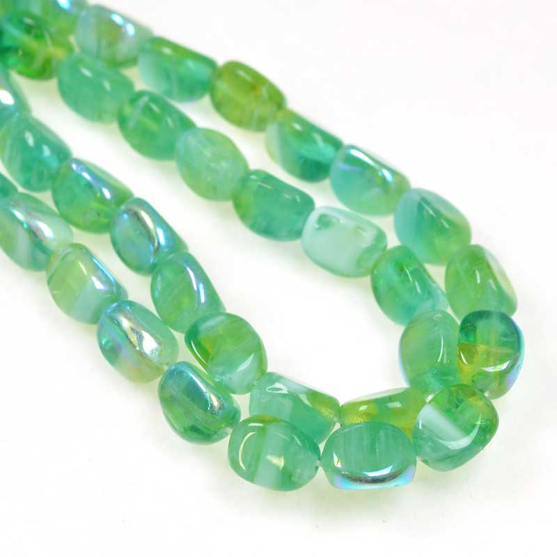 Czech Glass Edged Oval - 9mm - Mint Swirl AB (strand 25)