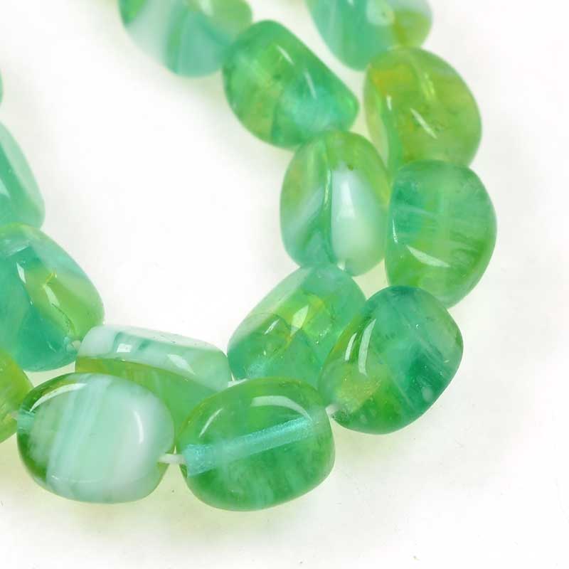 Czech Glass Edged Oval - 9mm - Mint Swirl Agate (strand 25)