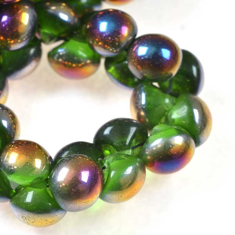 Glass Drops - 9x8mm Mushroom Button - Peridot Slipperit (25)