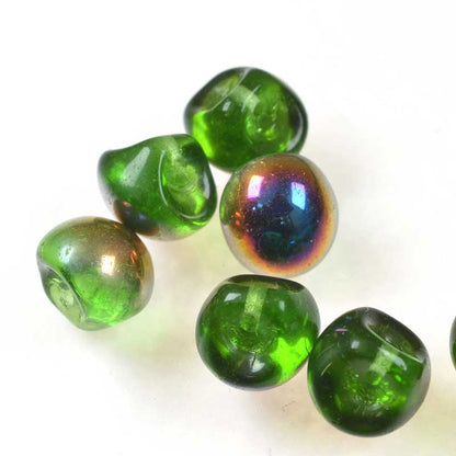 Glass Drops - 9x8mm Mushroom Button - Peridot Slipperit (25)