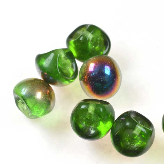 Glass Drops - 9x8mm Mushroom Button - Peridot Slipperit (25)