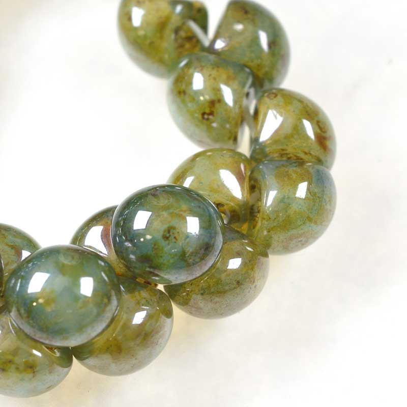 Glass Drops - 9x8mm Mushroom Button - Olive Lumi (25)