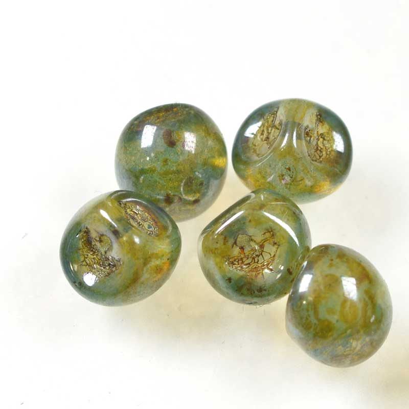 Glass Drops - 9x8mm Mushroom Button - Olive Lumi (25)