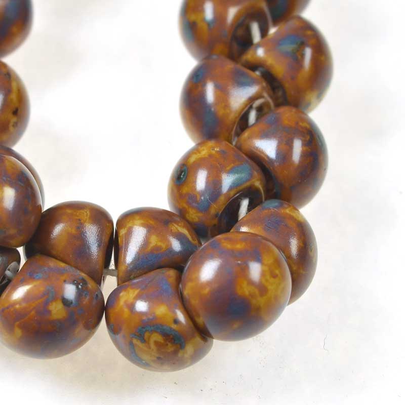 Glass Drops - 9x8mm Mushroom Button - Antique Ivory Picasso (25)