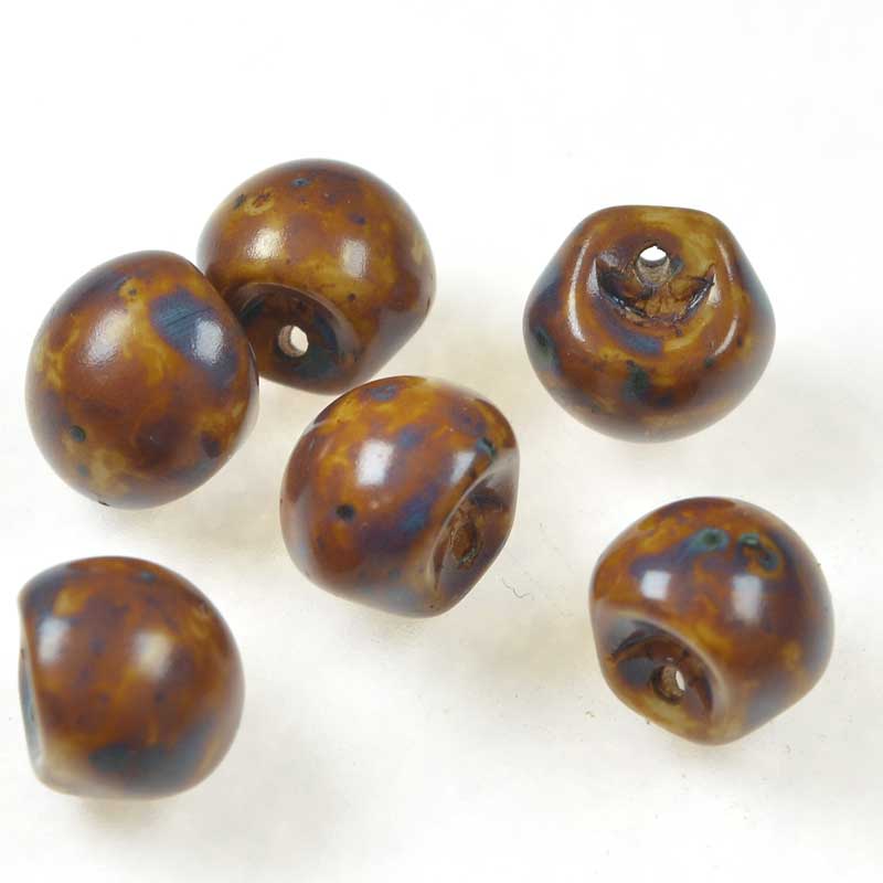 Glass Drops - 9x8mm Mushroom Button - Antique Ivory Picasso (25)