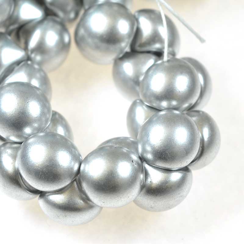 Glass Drops - 9x8mm Mushroom Button - Silky Silver (25)