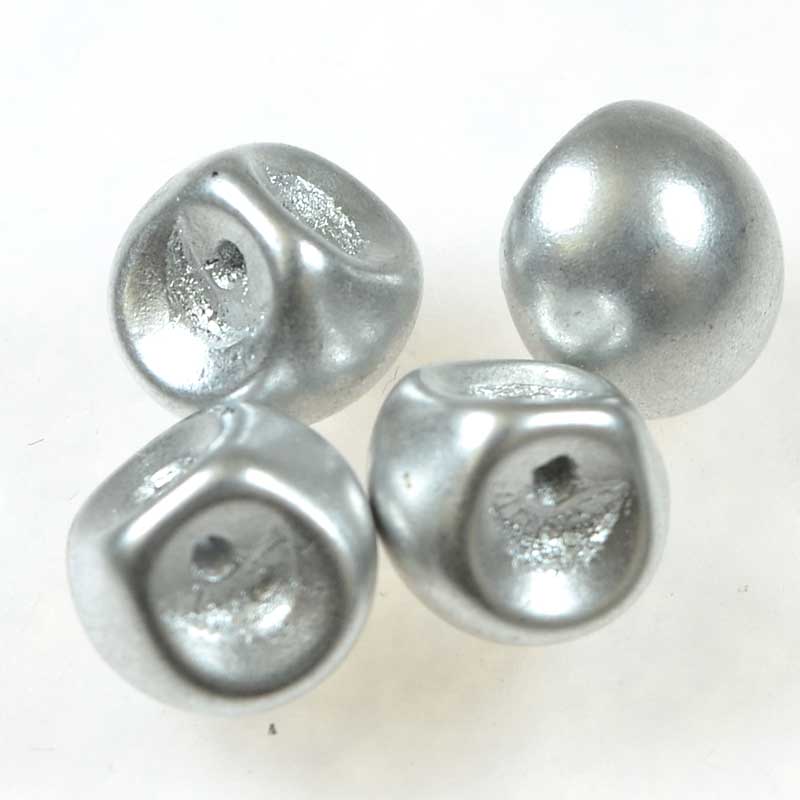 Glass Drops - 9x8mm Mushroom Button - Silky Silver (25)