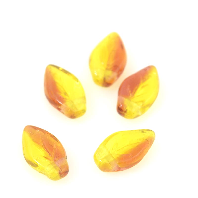 Glass Bead Leaf - 5x10mm - Lemon Cinnamon (25)