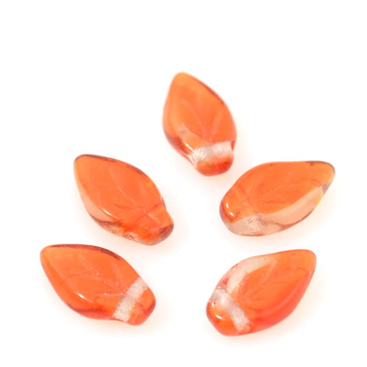 Glass Bead Leaf - 5x10mm - Orange Smoke (25)
