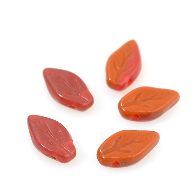 Glass Bead Leaf - 5x10mm - Tomato Cinnamon (25)