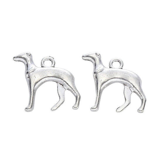 Greyhound Dog Charm    Ant Silver Pair