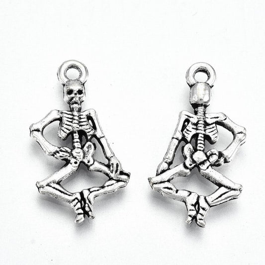 Dancing Skeleton Charm   Ant Silver Pair