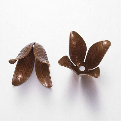 Cone - ID 10mm Wide Flower - Antiqued Brass (5)