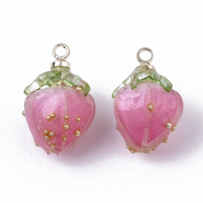 Resin Flower Bud Charm   Deep Rose Pair