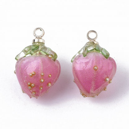 Resin Flower Bud Charm   Deep Rose Pair