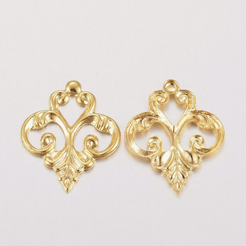 Metal Filigree - 15.5mm Fleur de Lys - Bright Gold Plated (5)