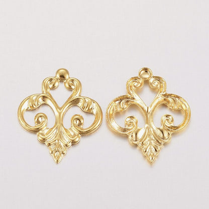 Metal Filigree - 15.5mm Fleur de Lys - Bright Gold Plated (5)