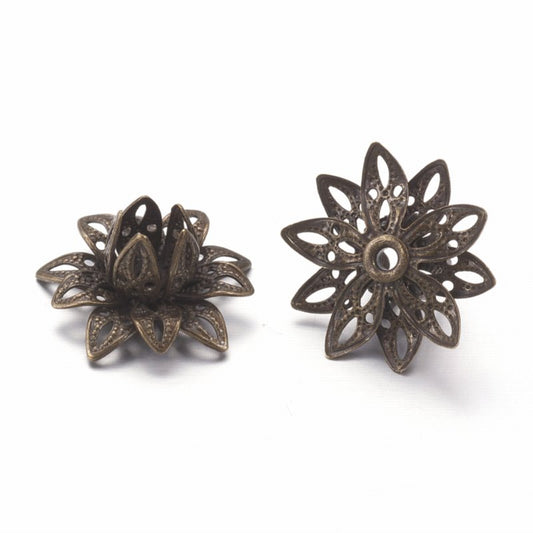 Metal Filigree - 16mm Waterlily - Antique Bronze (2)