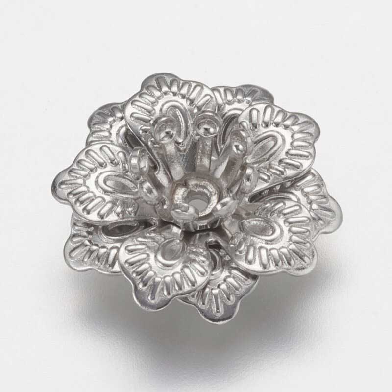 Bead Cap Fingery Flower - 14mm - Nickel Coloured (2)