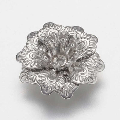 Bead Cap Fingery Flower - 14mm - Nickel Coloured (2)