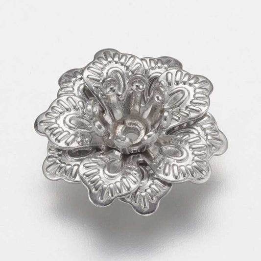 Bead Cap Fingery Flower - 14mm - Nickel Coloured (2)