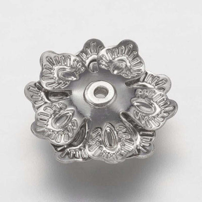 Bead Cap Fingery Flower - 14mm - Nickel Coloured (2)