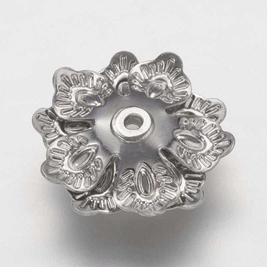 Bead Cap Fingery Flower - 14mm - Nickel Coloured (2)
