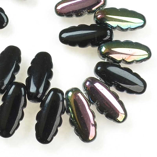 Serrated Dagger Beads - Jet Rainbow (strand 25)