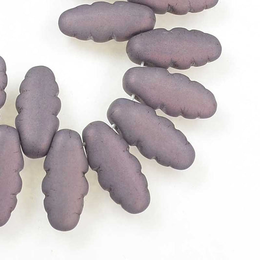 Serrated Dagger Beads - Matte Purple Gold Lustre (strand 25)