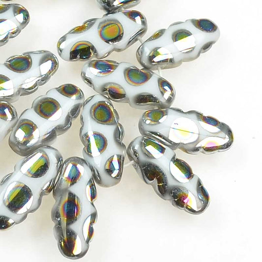 Serrated Dagger Beads - White Metallic Rainbow (strand 25)