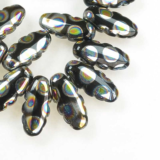 Serrated Dagger Beads - Jet Metallic Rainbow (strand 25)