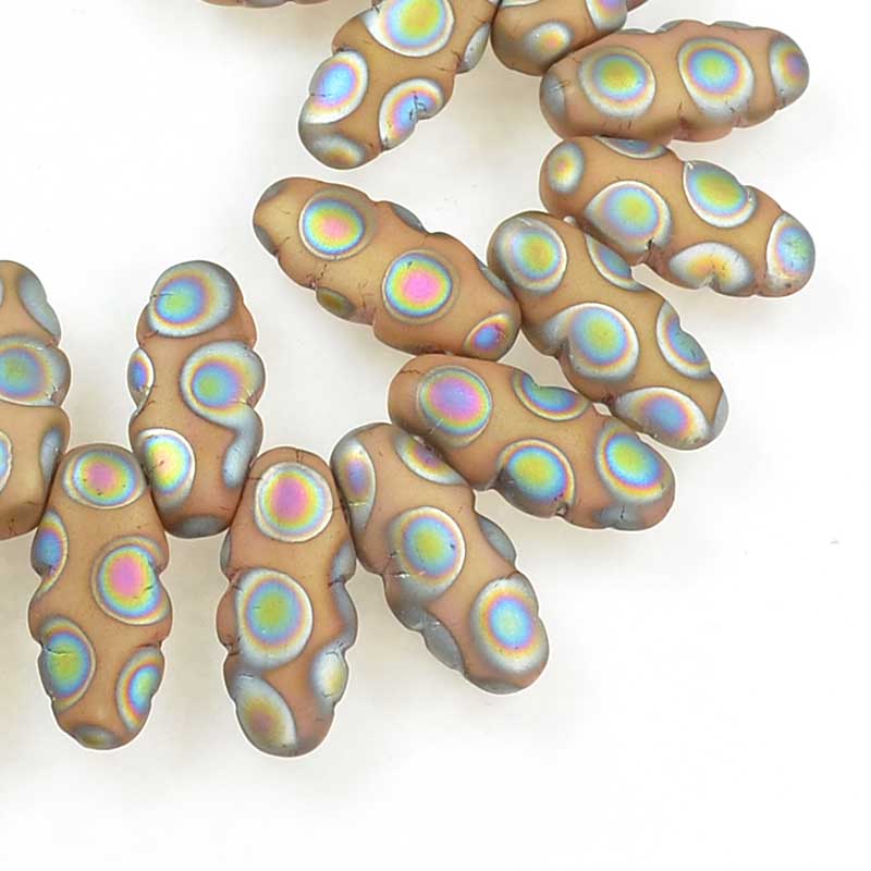 Serrated Dagger Beads - Matte Peach Metallic Rainbow (strand 25)
