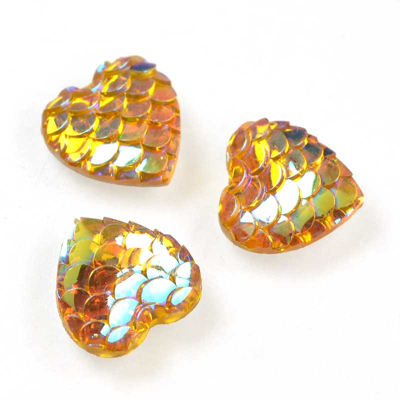 Resin - Fashion Cabochon - 12mm Mermaid Heart - Topaz AB (10)