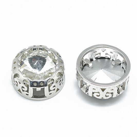 Sew-on Rhinestones - 14.5mm Filigree Mount - Crystal - Silver (2)
