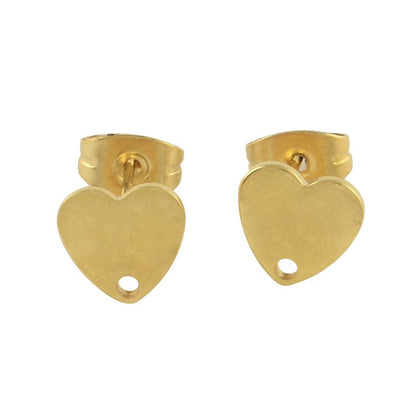 Earring -  Flat Heart Stud - Gold Plated (over Stainless Steel) (2 pairs)