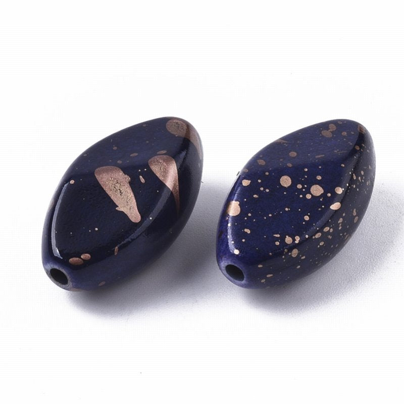 Painted Acrylic Beads -  Oval - Prussian Blue (10)