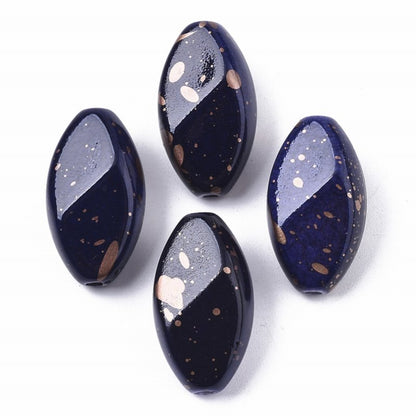 Painted Acrylic Beads -  Oval - Prussian Blue (10)