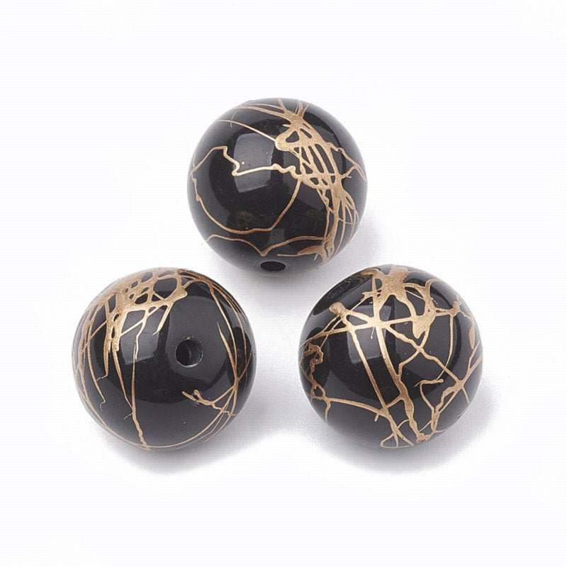Painted Acrylic Beads -  Round - Black (10)