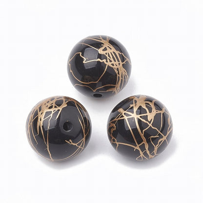 Painted Acrylic Beads -  Round - Black (10)