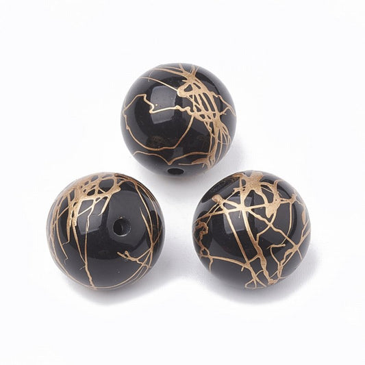 Painted Acrylic Beads -  Round - Black (10)