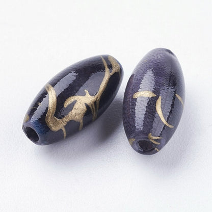 Painted Acrylic Beads -  Oval - Black (10)