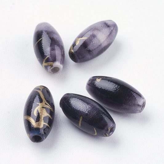 Painted Acrylic Beads -  Oval - Black (10)