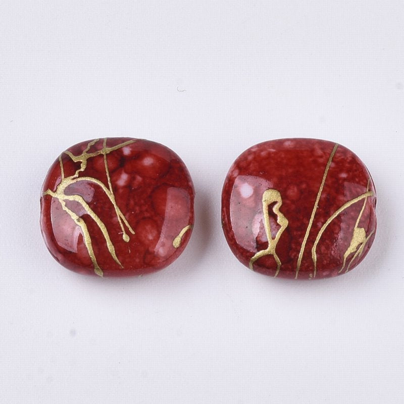 Painted Acrylic Beads - 11mm Square - Crimson (25)