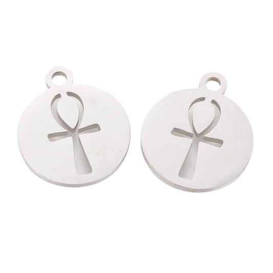 Ankh Flat Rd Charm   Stainless Steel Pair